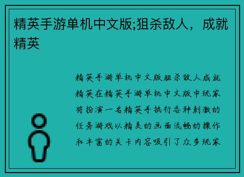 精英手游单机中文版;狙杀敌人，成就精英